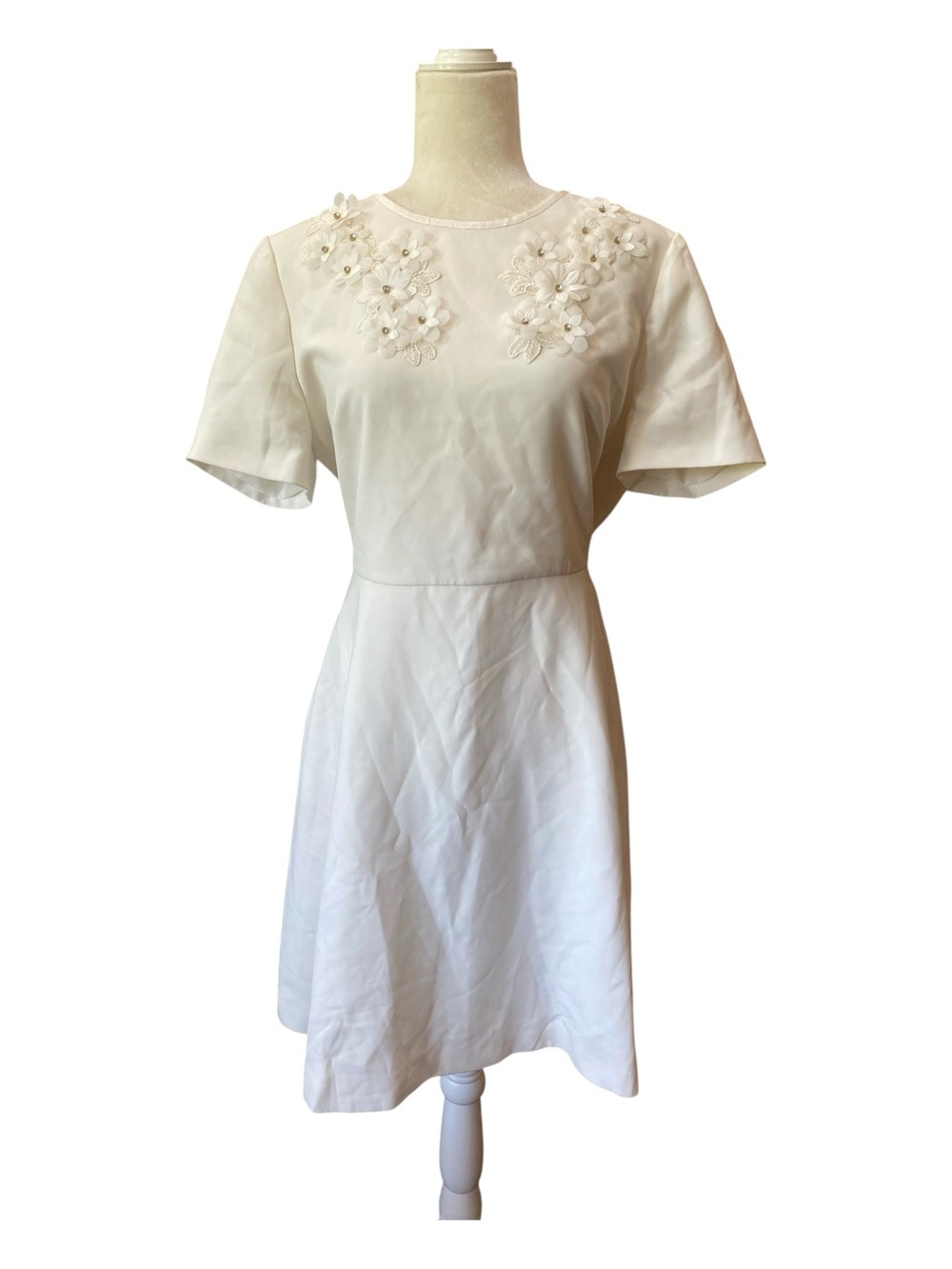 Ted Baker London Womens White A-Line Floral Applique Zip Dress